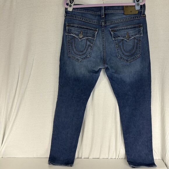 True Religion Ricky Relaxed Straight Denim Jeans Mens Distressed Size 34x32 - Picture 2 of 10